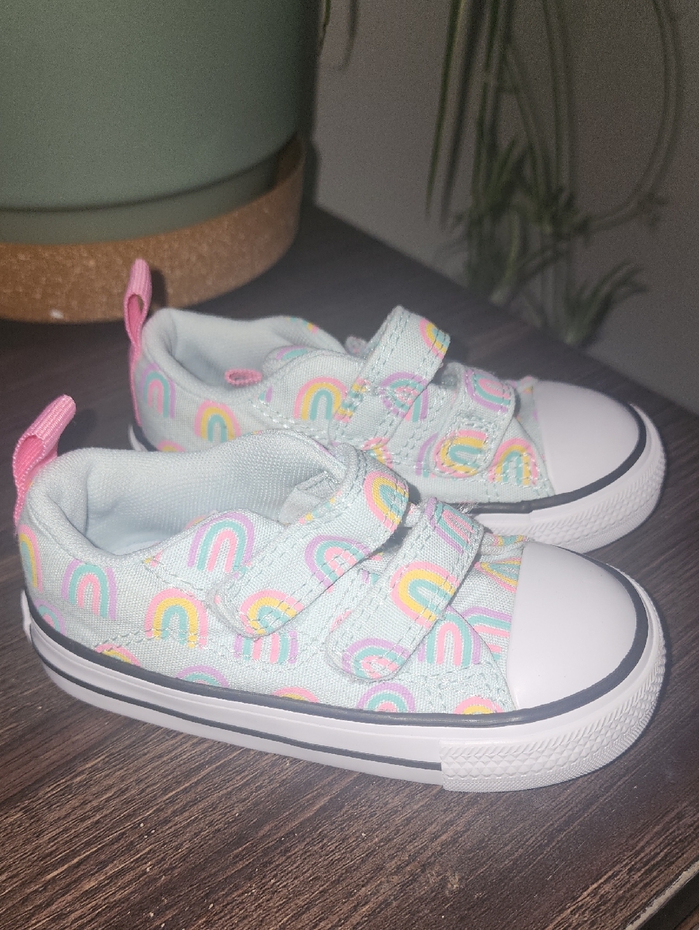 Girls Canvas Rainbow Sneakers with Pink Accents
